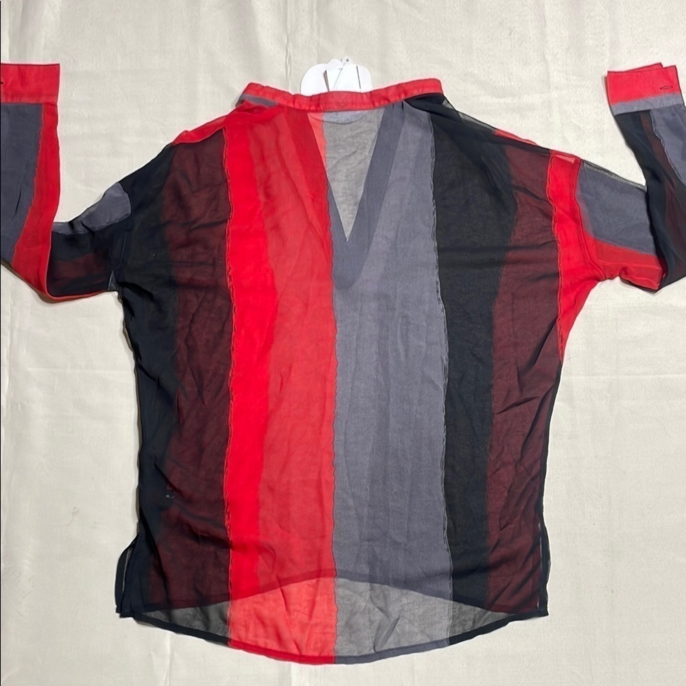 Red and Gray Sheer Blouse - Picture 8 of 11